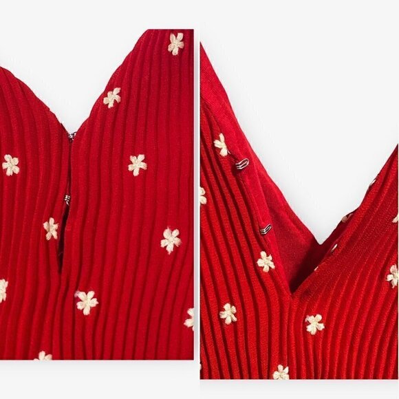 NWT MAJE Relina Flower-Embroidered Pleated Mini Dress in Red, Size 38FR - Picture 12 of 16
